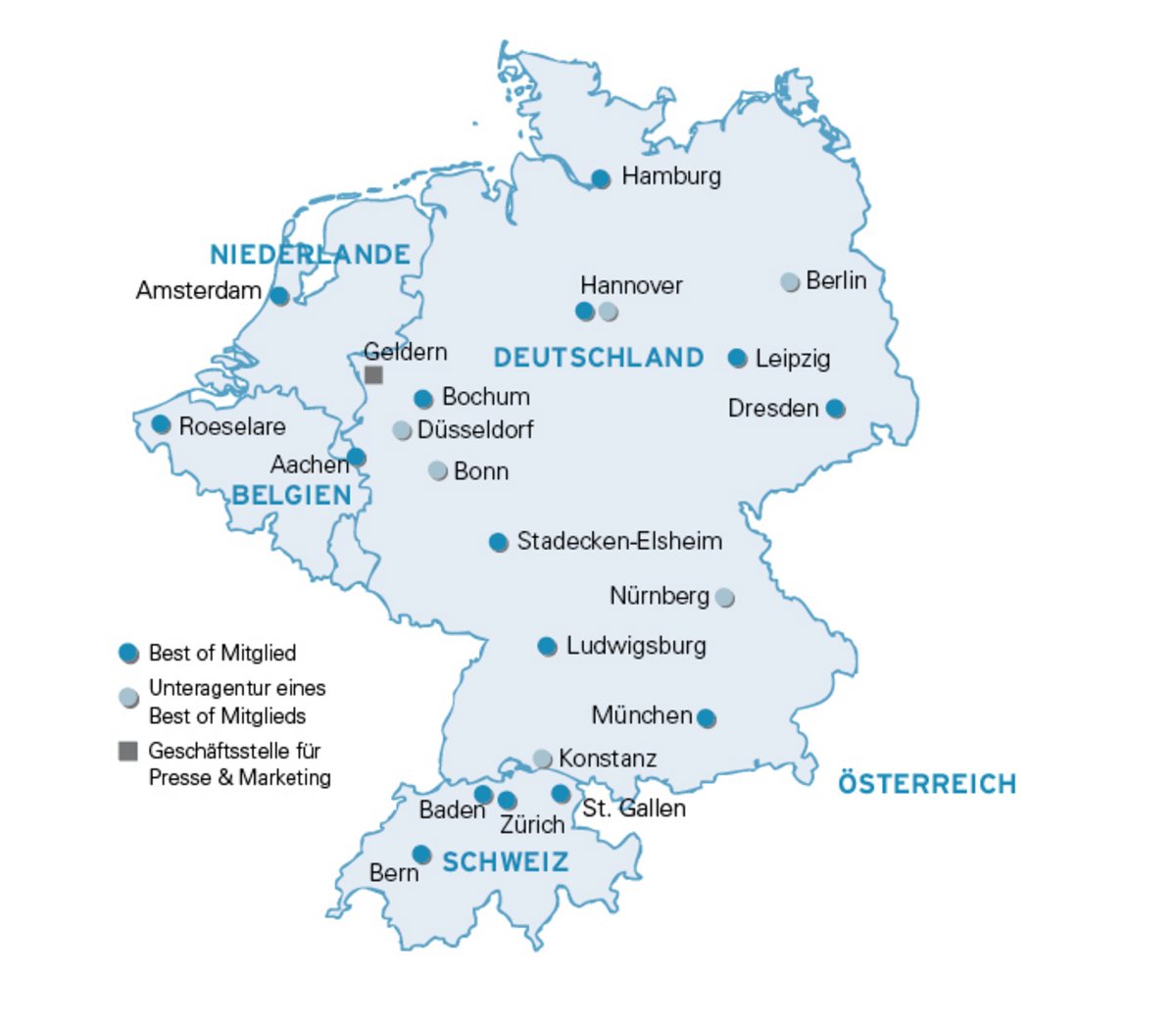 Landkarte Best of Travel Group Standorte mit Büros